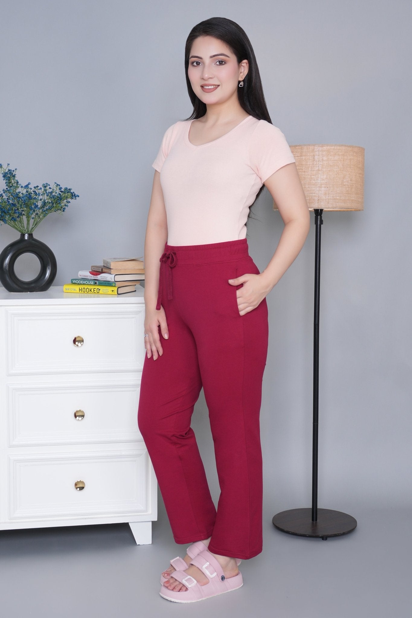 Dark rose all day home pants with extra comfort. [100% USA HQ Cotton Lycra] - All day home pant