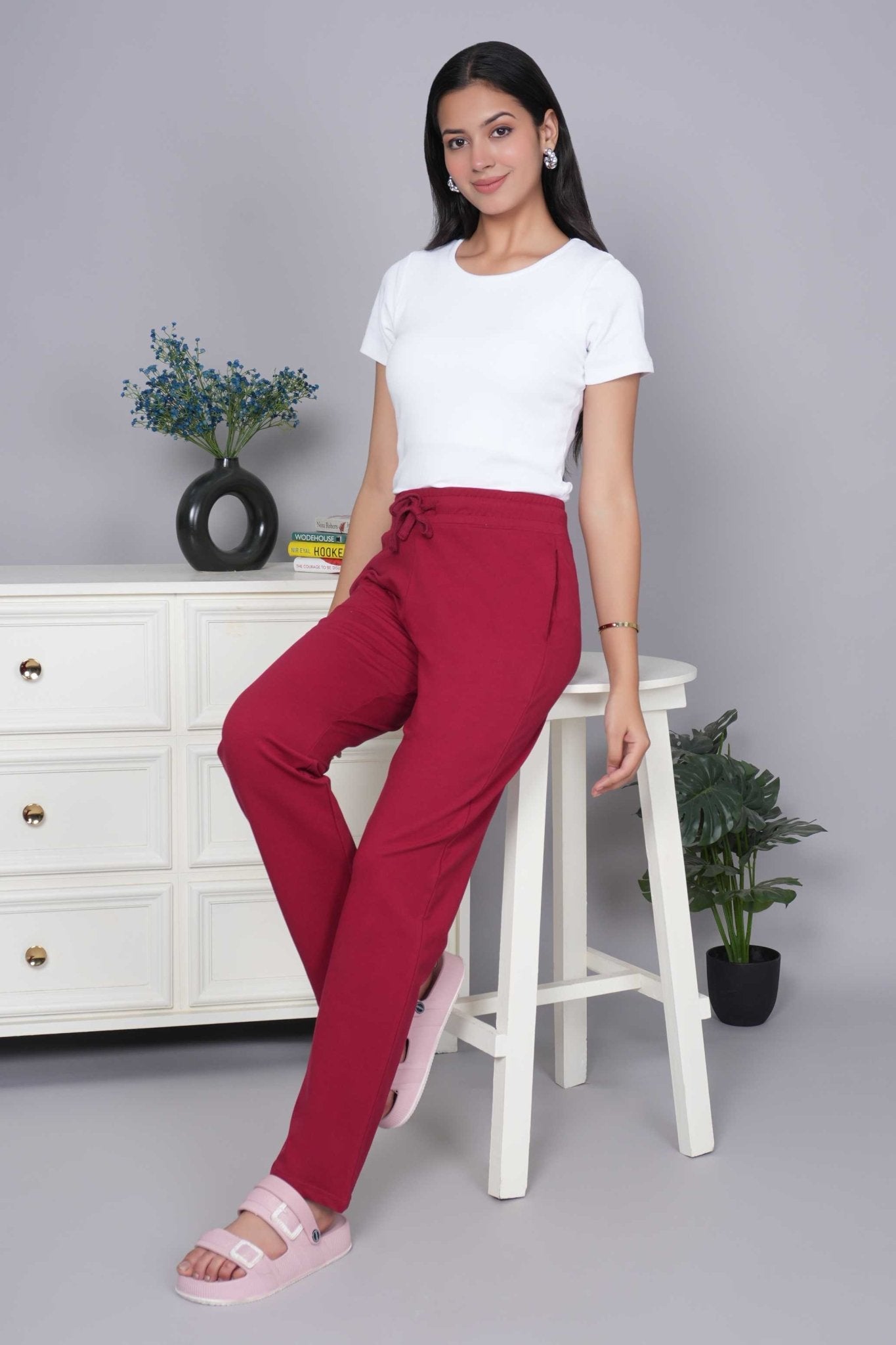 Dark rose all day home pants with extra comfort. [100% USA HQ Cotton Lycra] - All day home pant