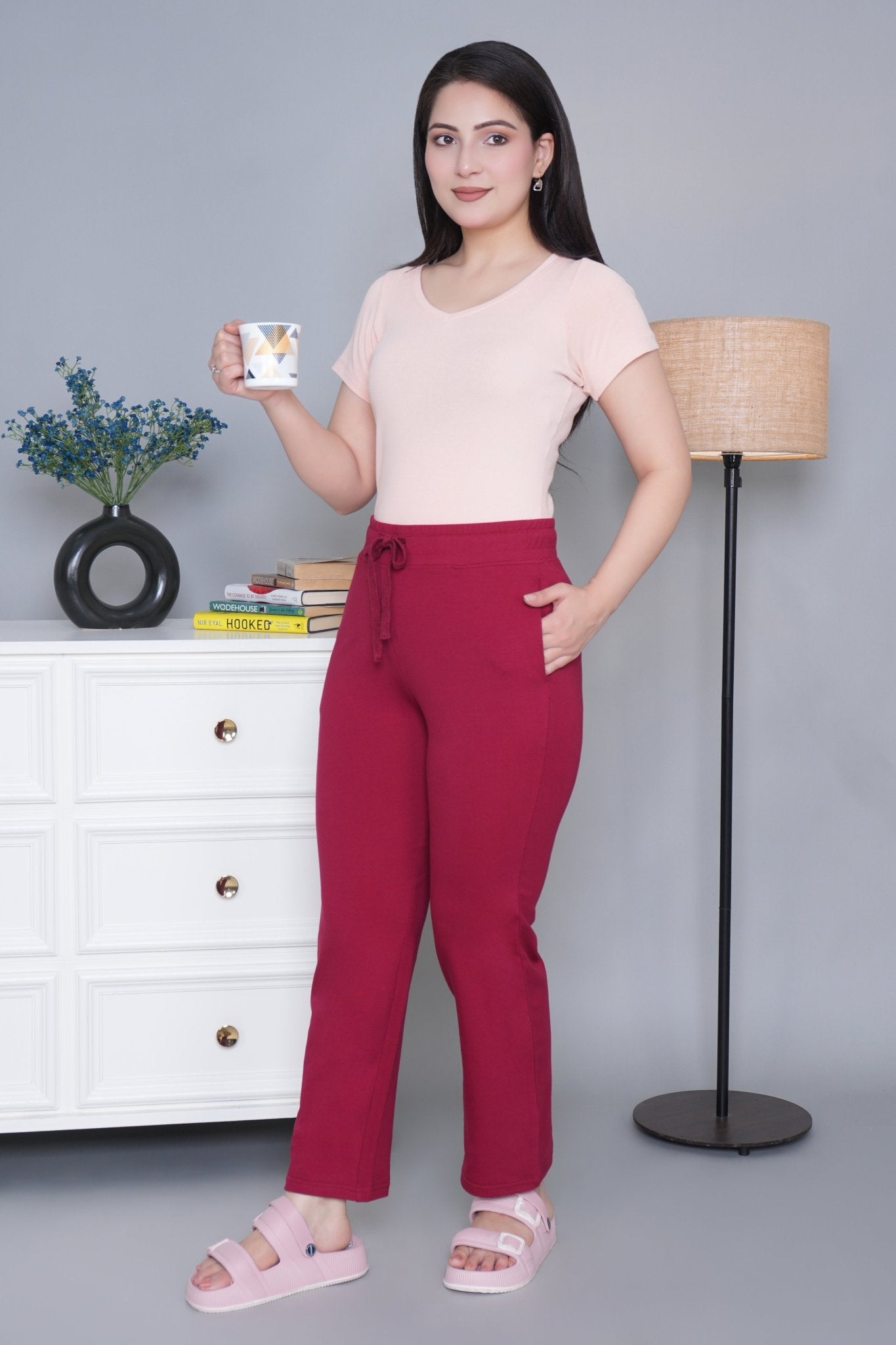 Dark rose all day home pants with extra comfort. [100% USA HQ Cotton Lycra] - All day home pant