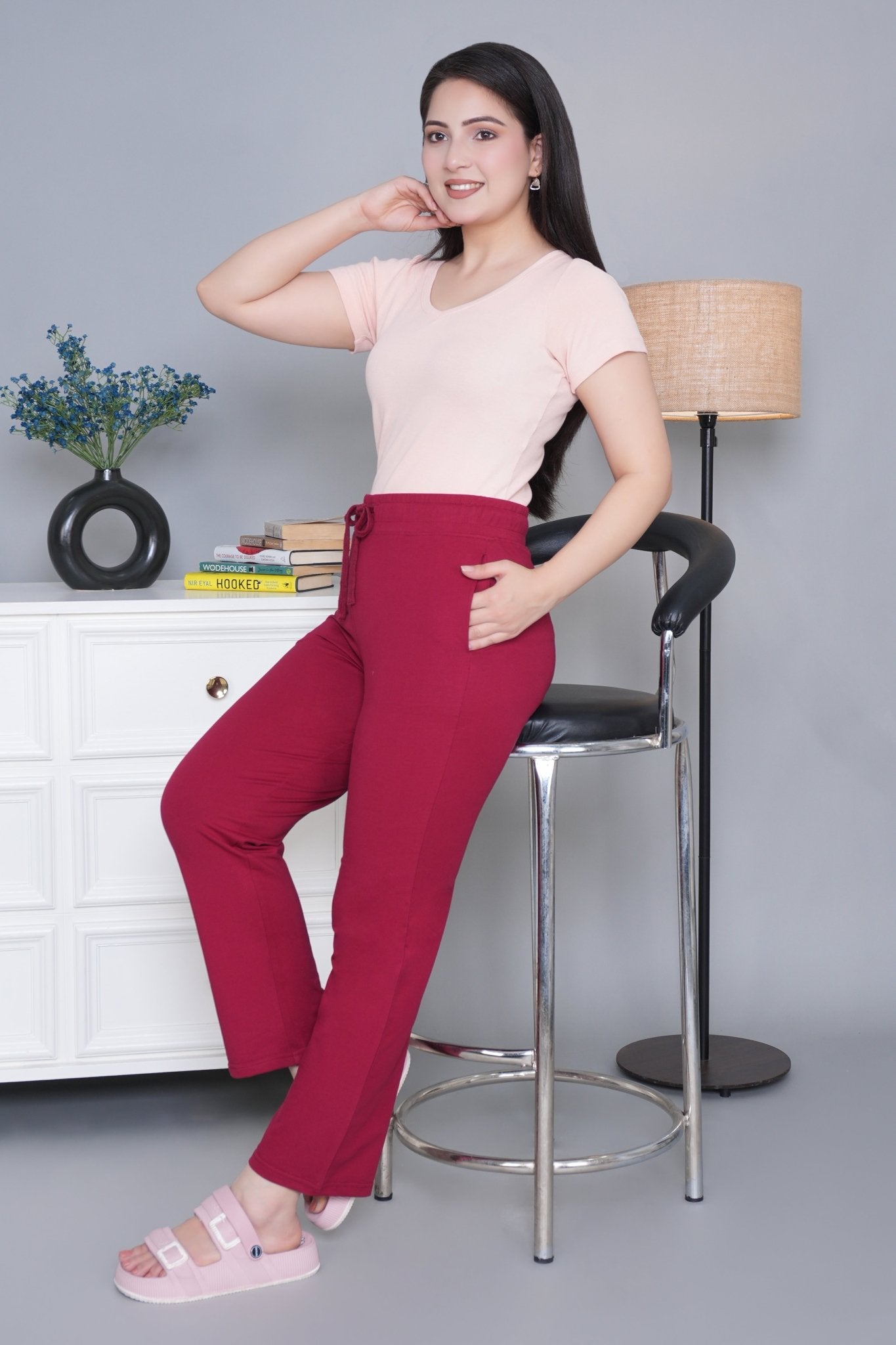 Dark rose all day home pants with extra comfort. [100% USA HQ Cotton Lycra] - All day home pant