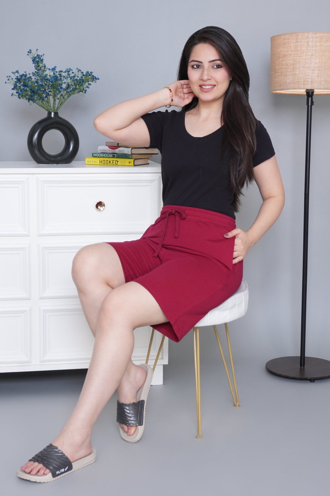 Dark rose all day home shorts with extra comfort. [100% Cotton Lycra] - All day home shorts