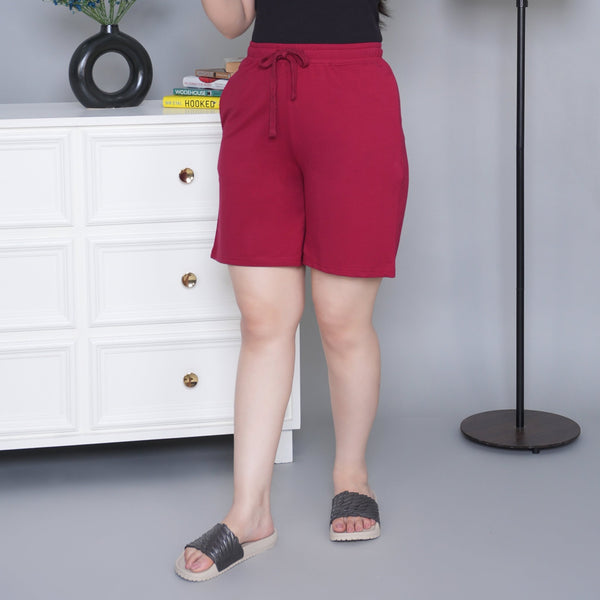 Dark rose all day home shorts with extra comfort. [100% Cotton Lycra] - All day home shorts