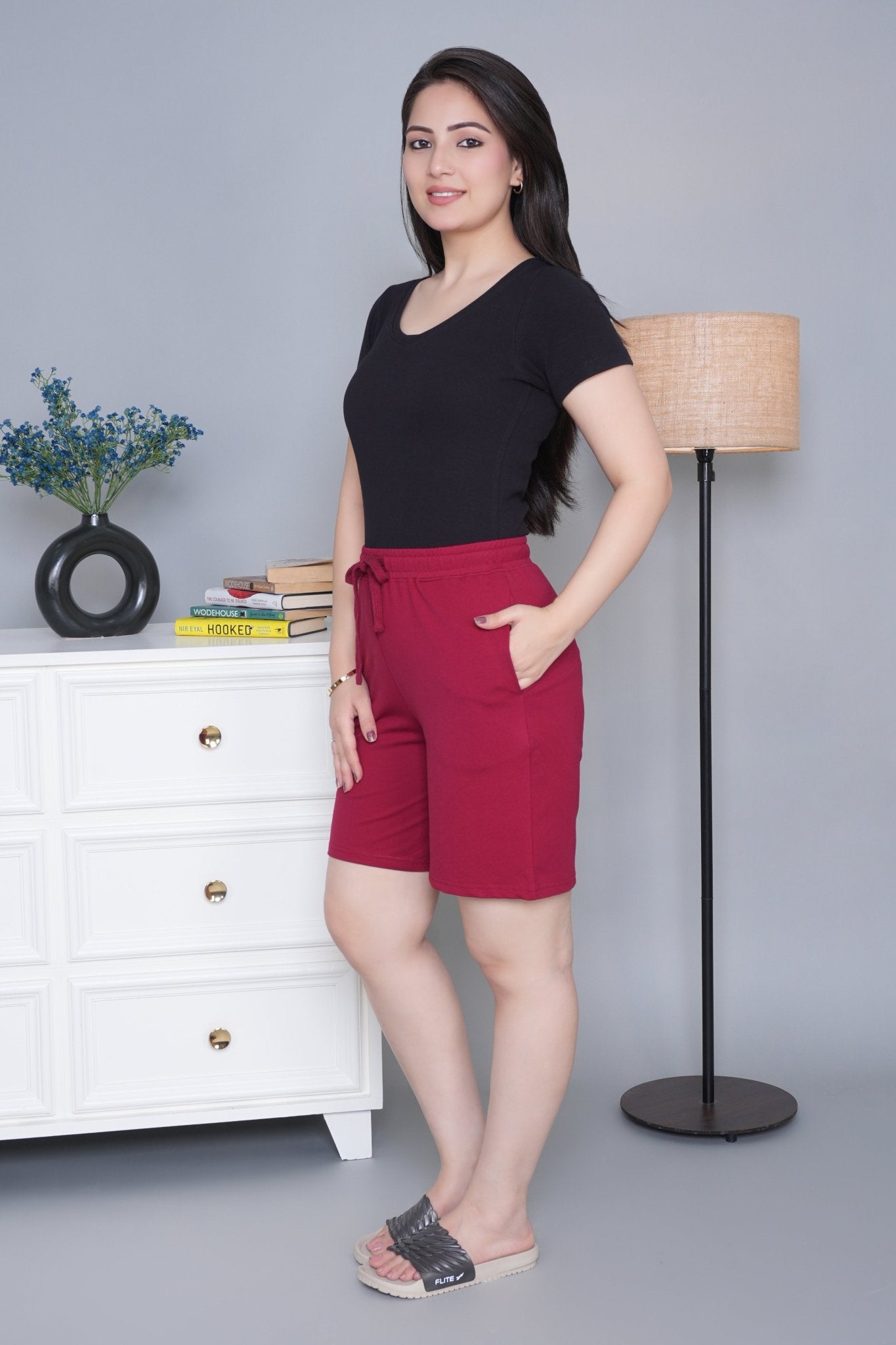 Dark rose all day home shorts with extra comfort. [100% Cotton Lycra] - All day home shorts