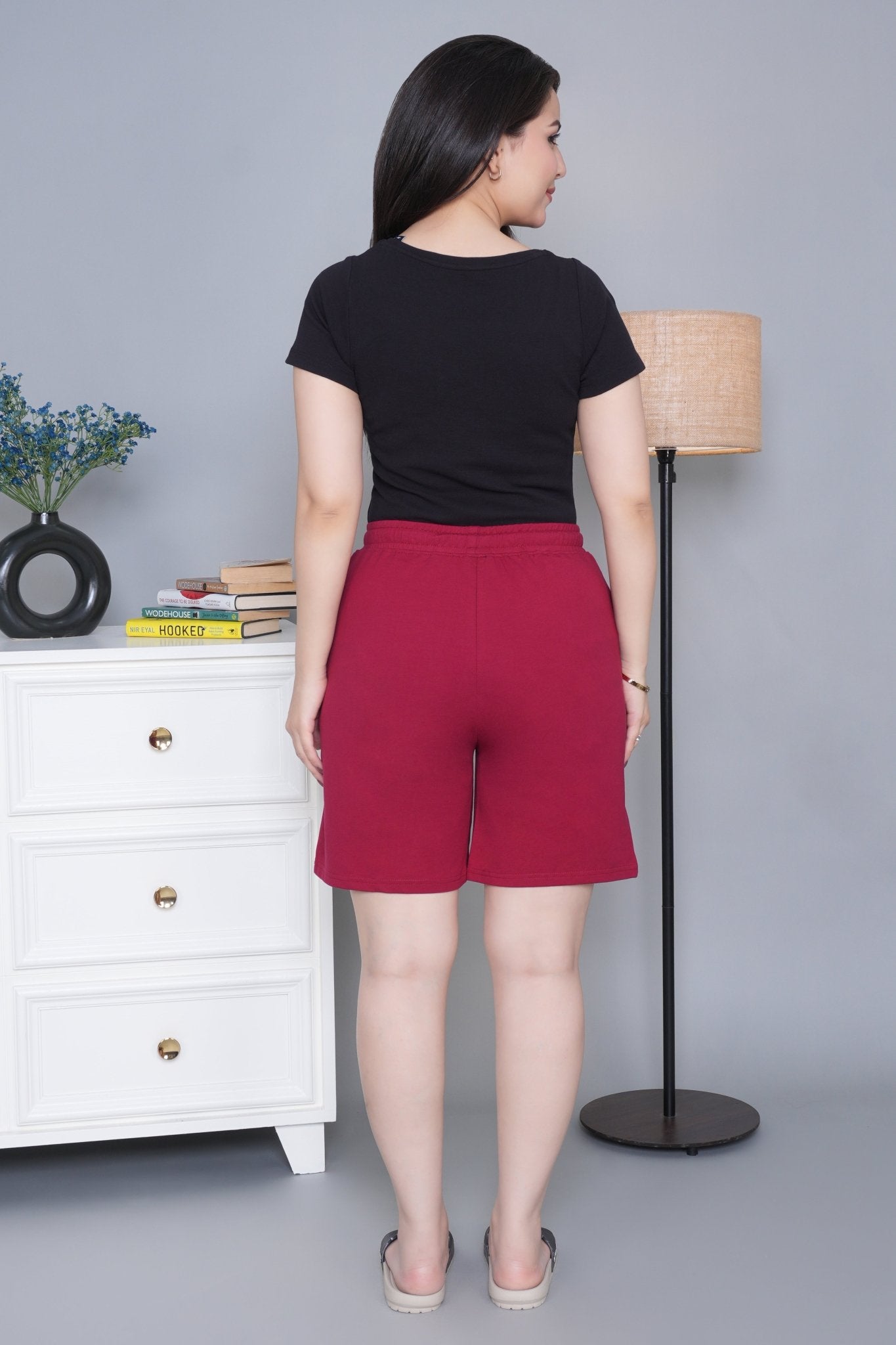Dark rose all day home shorts with extra comfort. [100% Cotton Lycra] - All day home shorts