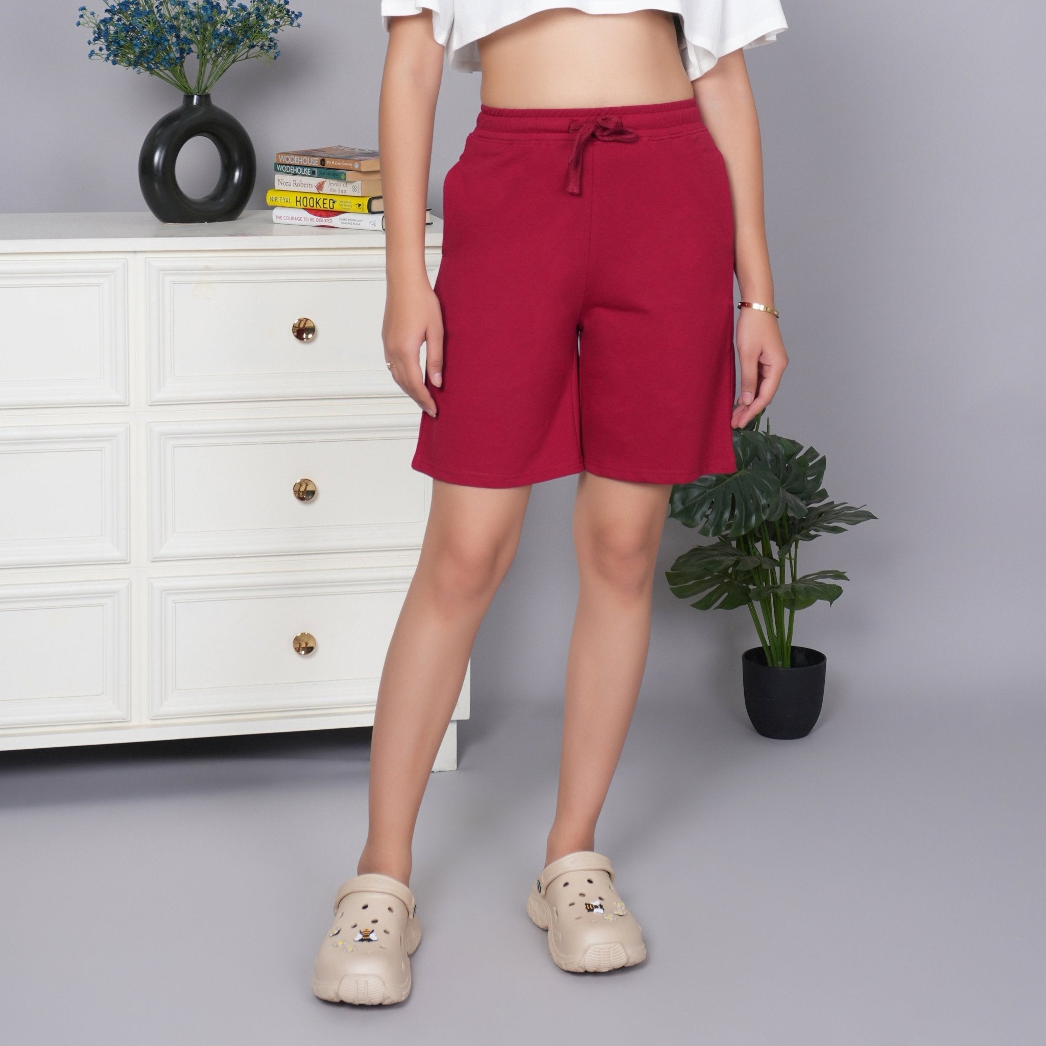 Dark rose all day home shorts with extra comfort. [100% USA HQ Cotton Lycra] - All day home shorts