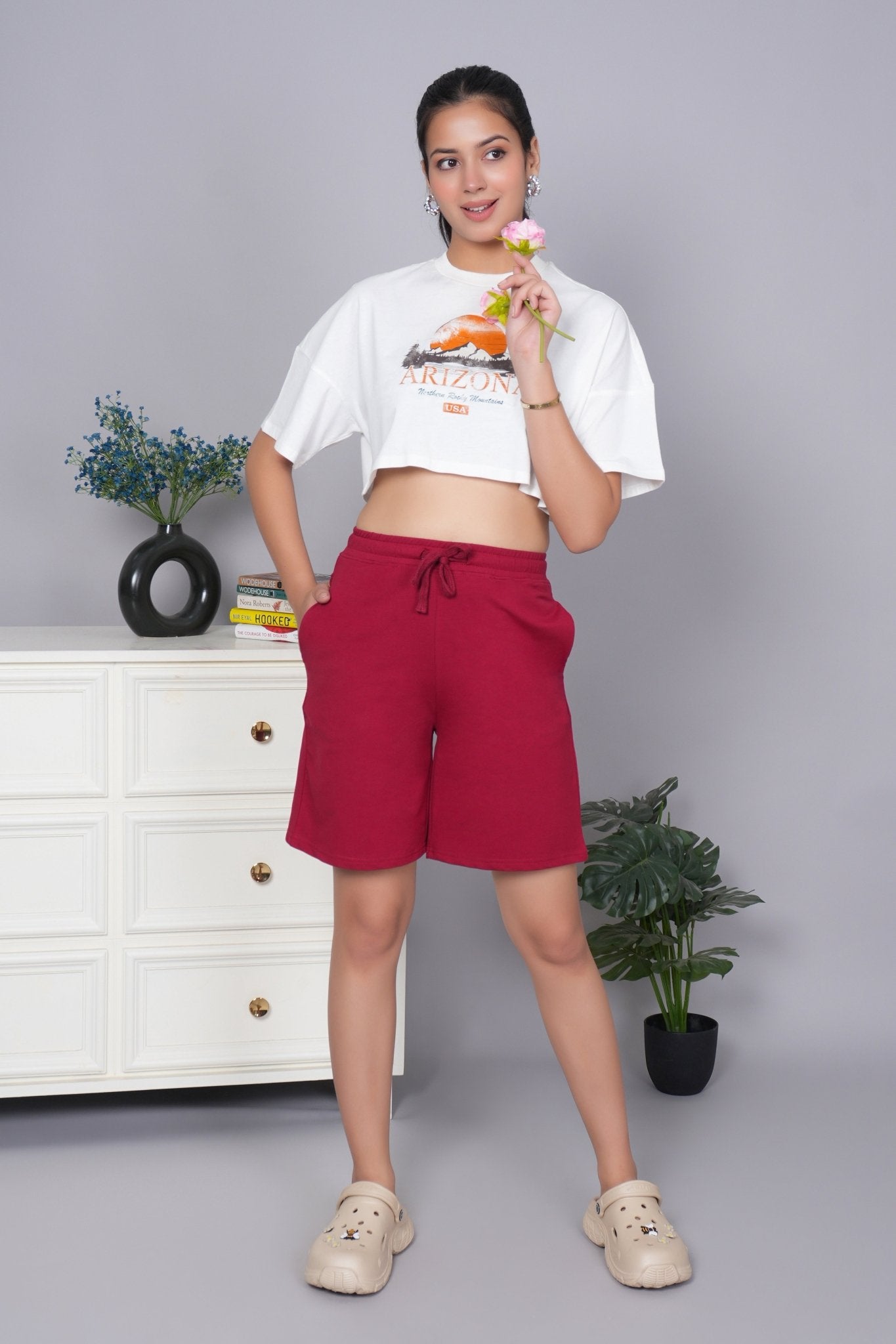 Dark rose all day home shorts with extra comfort. [100% USA HQ Cotton Lycra] - All day home shorts