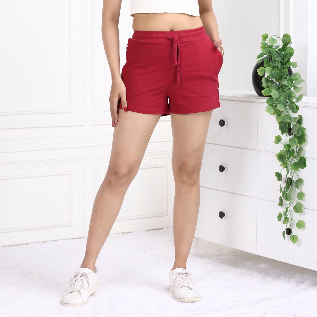 Dark rose all day two pocket cotton lycra shorts made with USA HQ cotton with zip. - Zip pocket cotton short