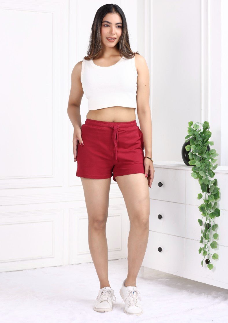 Dark rose all day two pocket cotton lycra shorts made with USA HQ cotton with zip. - Zip pocket cotton short