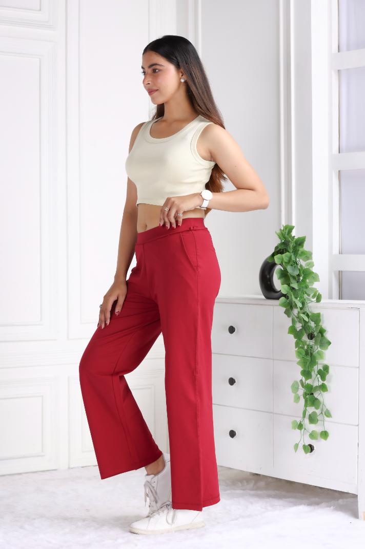 Dark rose all day wide flare pants & trousers for women xxxxl to