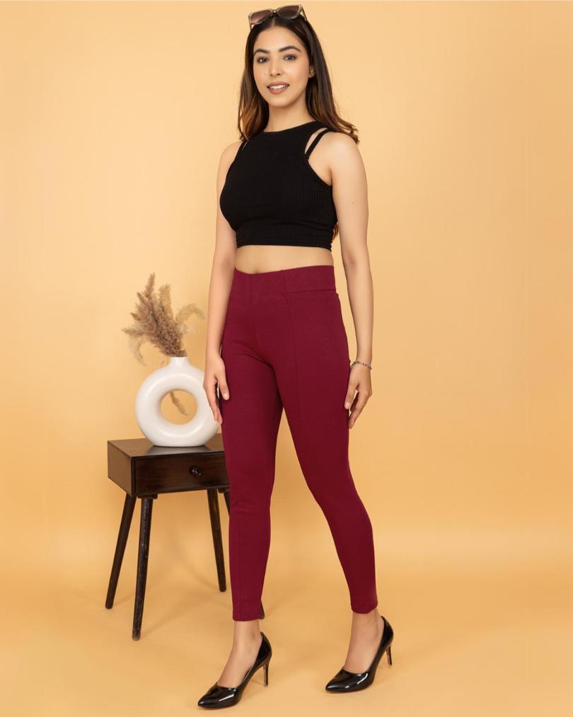 Dark rose jeggings pants trousers for women casual and office wear