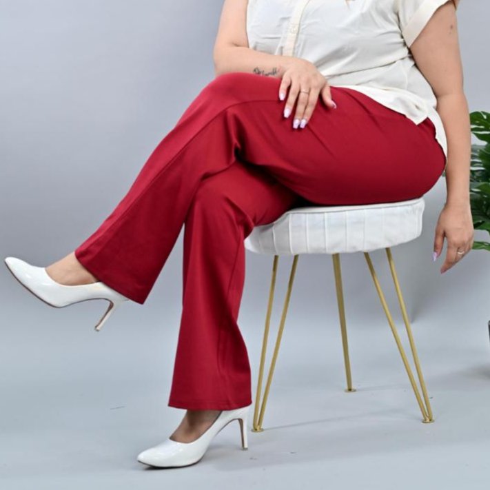 Dark rose plus size stretchable biowash USA HQ cotton bootcut flare pants with superior elastic belt. - Milano plus size bootcut flare pants