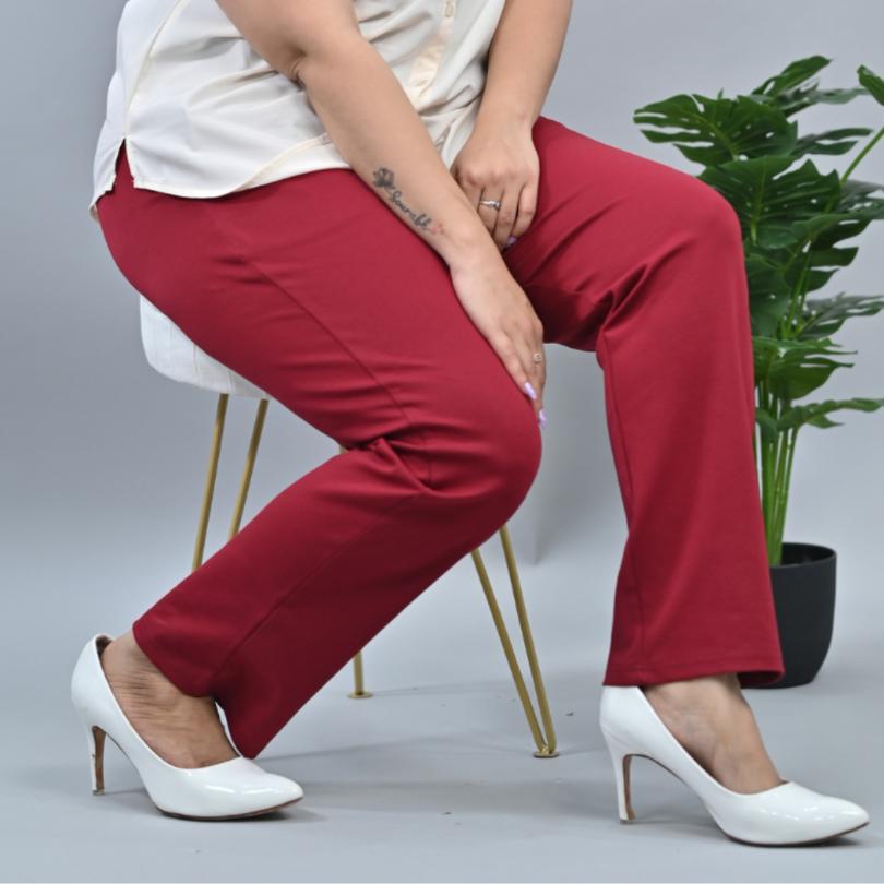 Dark rose plus size stretchable biowash USA HQ cotton cigarette pencil pants with superior elastic belt. [Straight fit] - Milano plus size cigarette pencil pants