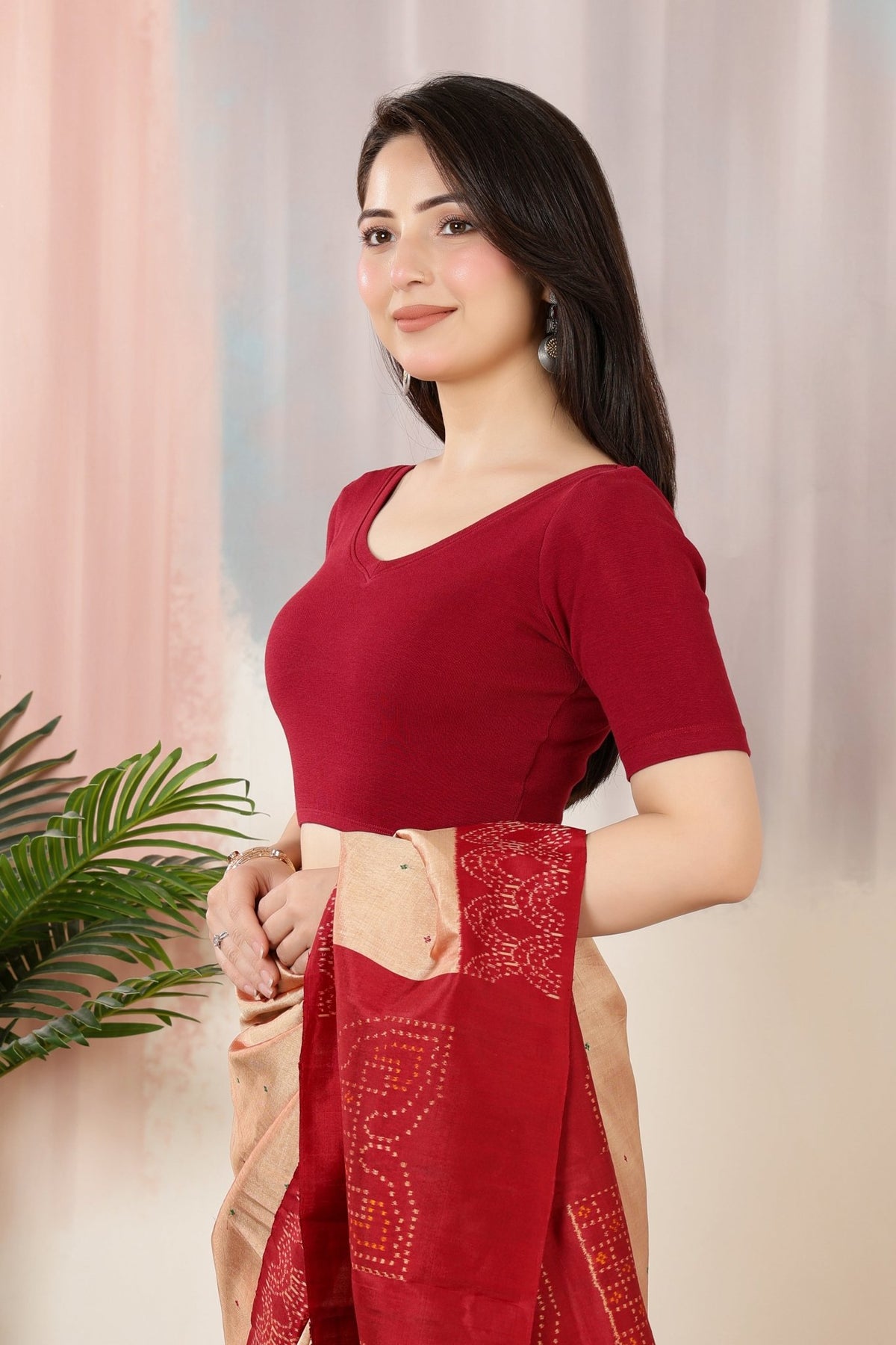 Dark Rose Rib Blouse [ 100% USA HQ Cotton, 280 GSM non transparent fabric ] -Rib blouse