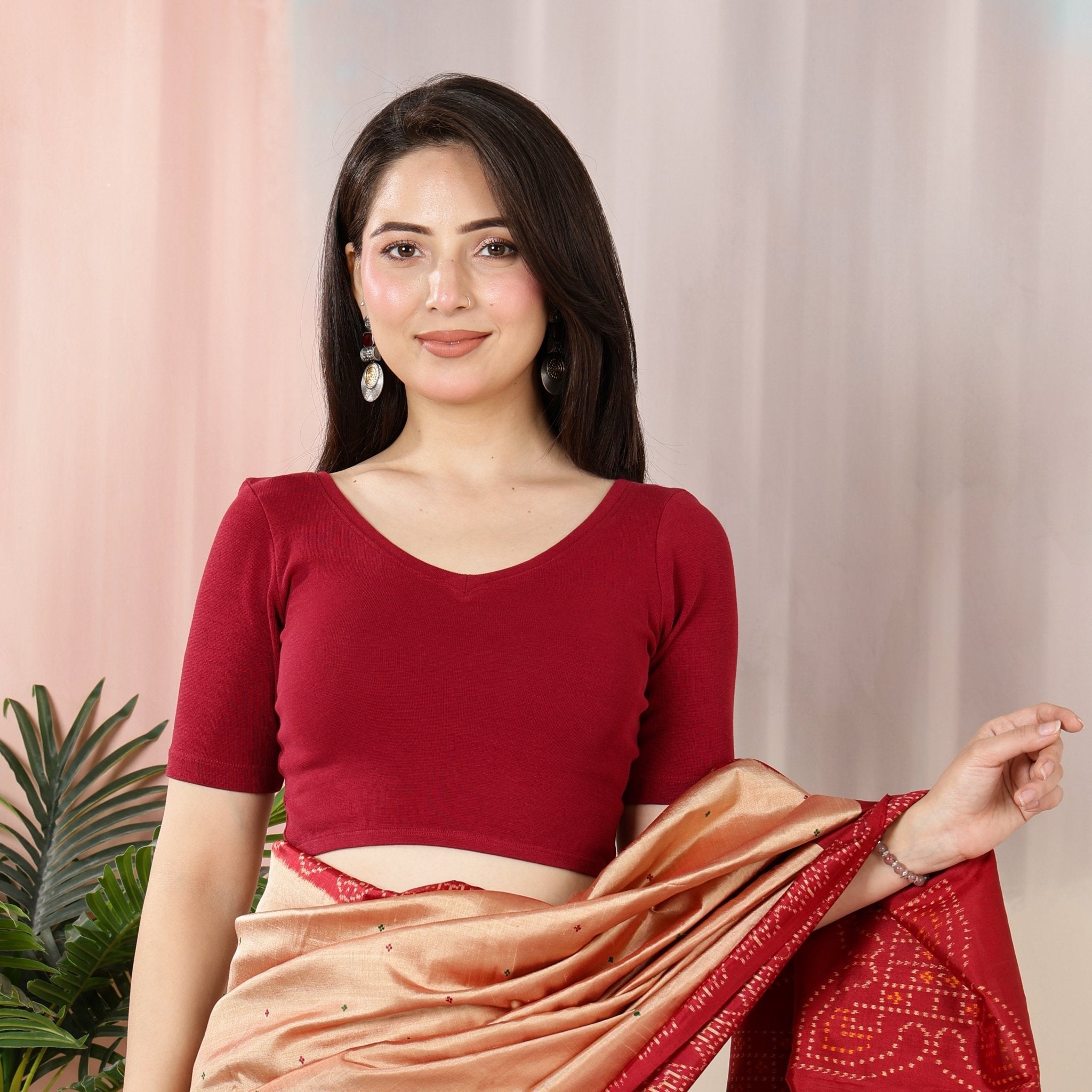 Dark Rose Rib Blouse [ 100% USA HQ Cotton, 280 GSM non transparent fabric ] -Rib blouse