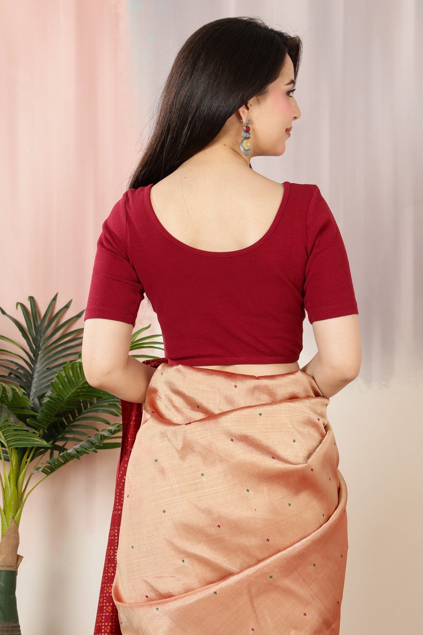 Dark Rose Rib Blouse [ 100% USA HQ Cotton, 280 GSM non transparent fabric ] -Rib blouse