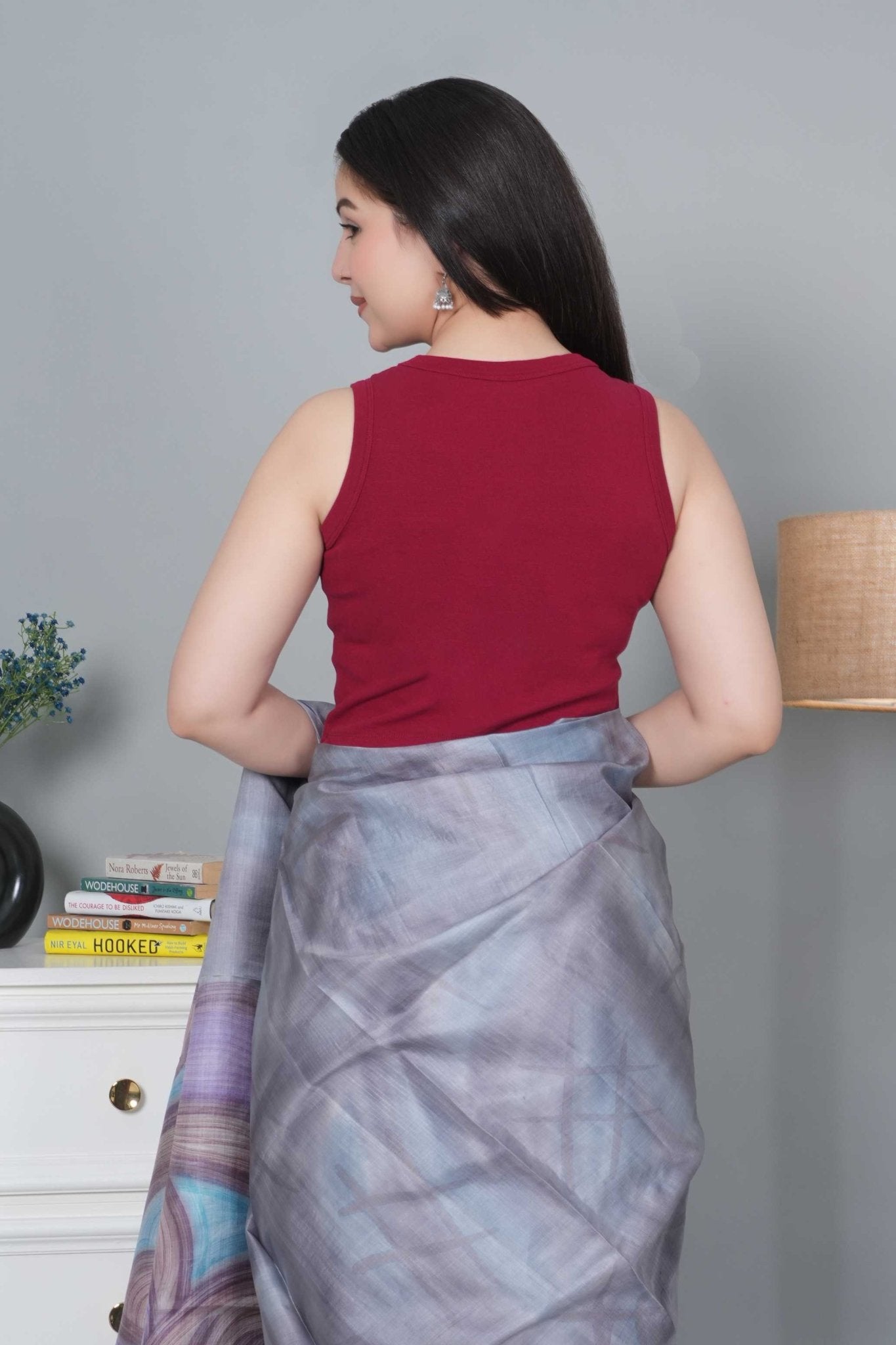 Dark rose Rib Crop Blouse [ 100% USA HQ Cotton, 280 GSM non transparent fabric ] - Rib crop blouse