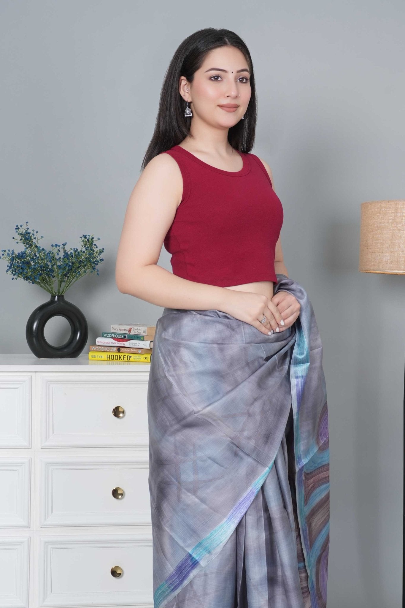 Dark rose Rib Crop Blouse [ 100% USA HQ Cotton, 280 GSM non transparent fabric ] - Rib crop blouse