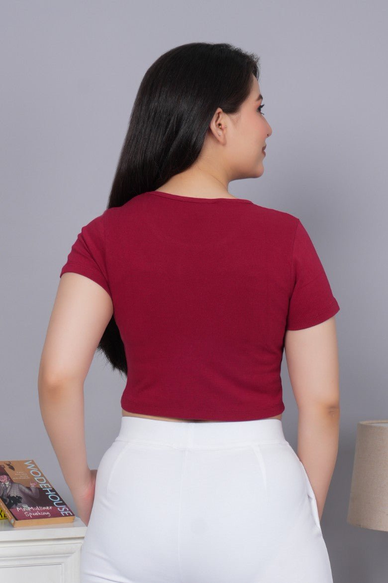 Dark Rose Rib Crop T Shirt [ 100% USA HQ Cotton, 280 GSM non transparent fabric ] - Rib crop t shirt