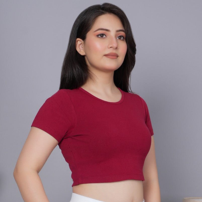 Dark Rose Rib Crop T Shirt [ 100% USA HQ Cotton, 280 GSM non transparent fabric ] - Rib crop t shirt
