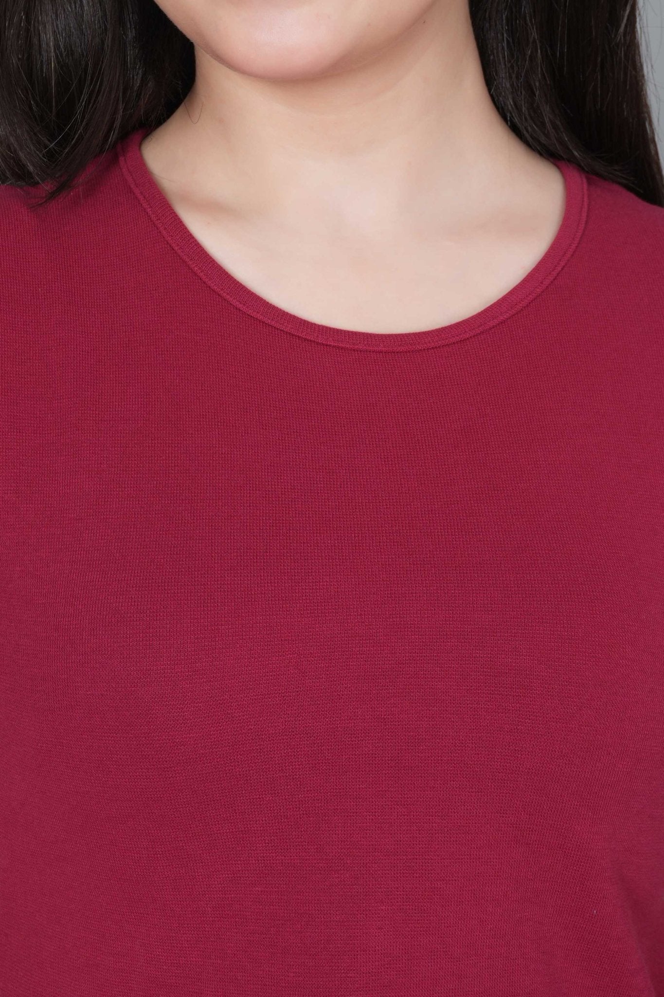 Dark rose Rib Crop Tshirt Blouse [ 100% USA HQ Cotton, 280 GSM non transparent fabric ] - Rib crop tshirt blouse