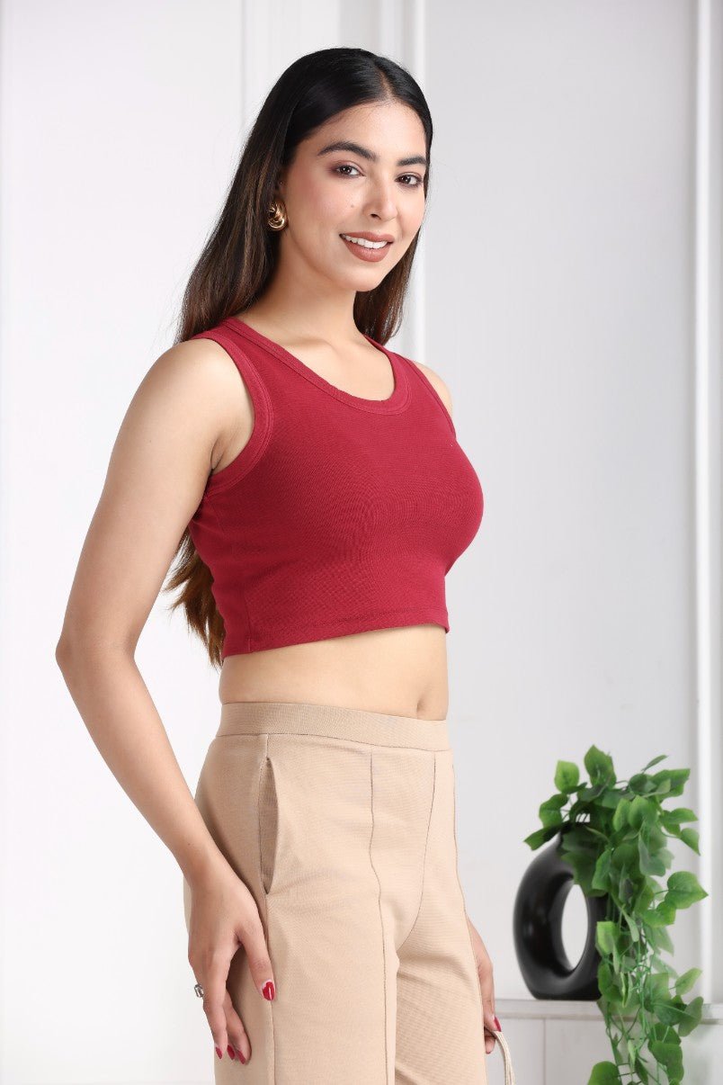 Dark Rose Rib Crop Vest [ 100% USA HQ Cotton, 280 GSM non transparent fabric ] - Rib crop vest