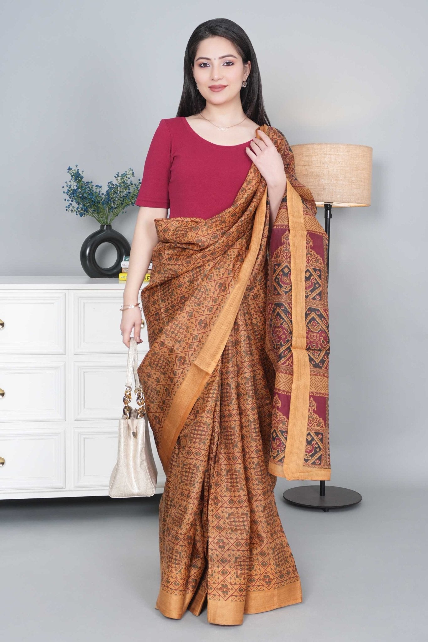 Dark Rose Rib Roundneck Half Sleeve Blouse [ 100% USA HQ Cotton, 280 GSM non transparent fabric ] - Rib blouse