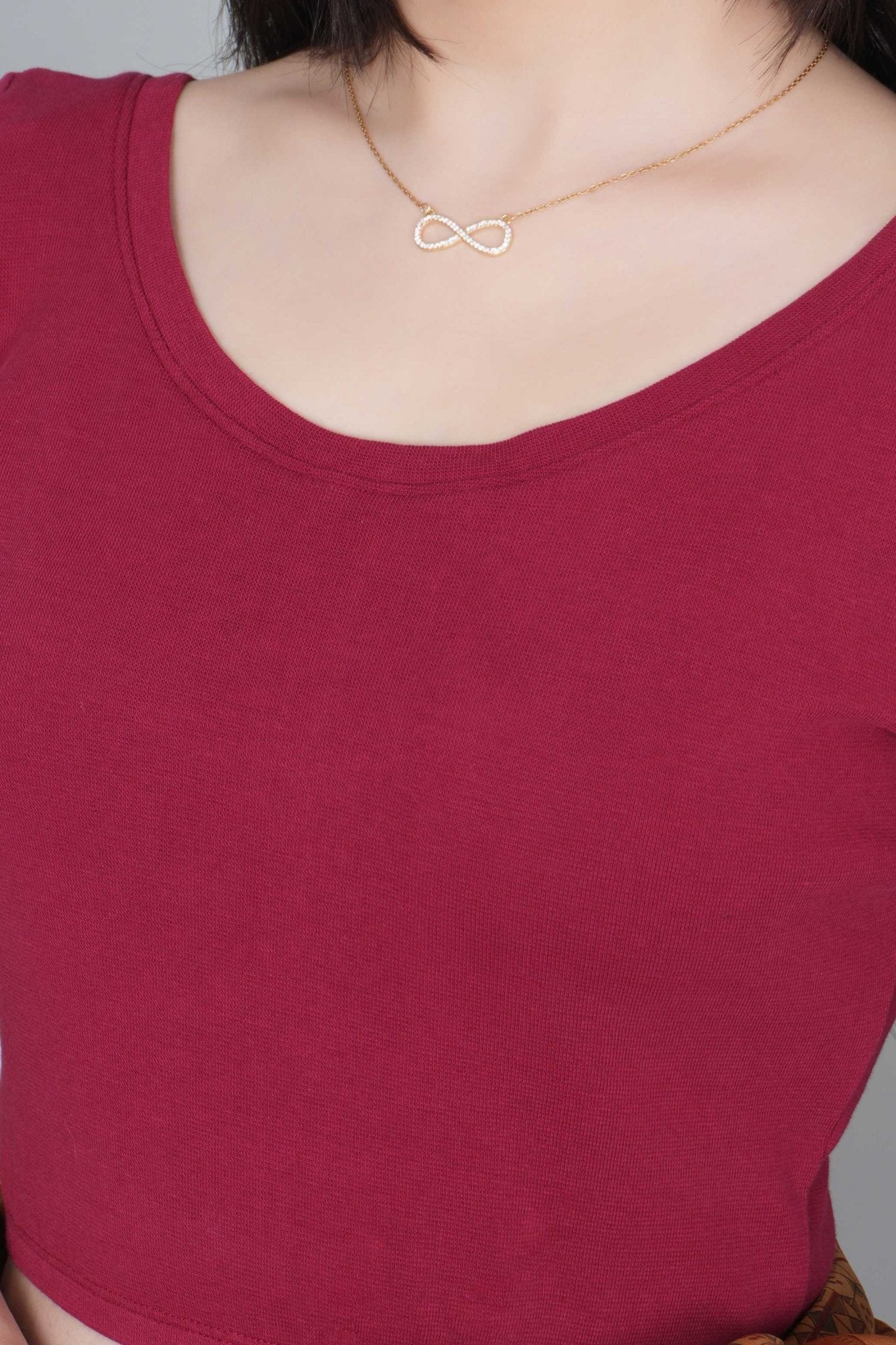 Dark Rose Rib Roundneck Half Sleeve Blouse [ 100% USA HQ Cotton, 280 GSM non transparent fabric ] - Rib blouse