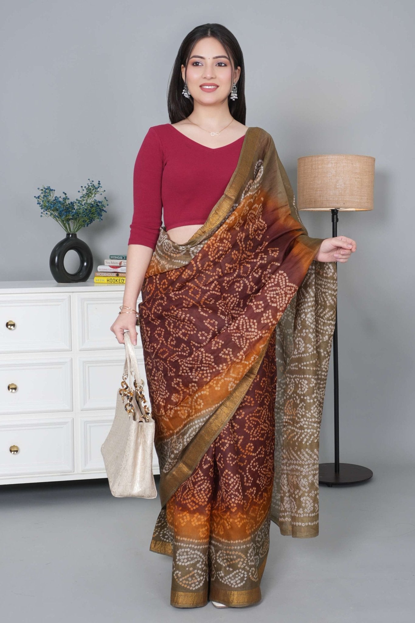 Dark rose Rib V Neck 3/4 Sleeve Blouse [ 100% USA HQ Cotton, 280 GSM non transparent fabric ] - Rib blouse