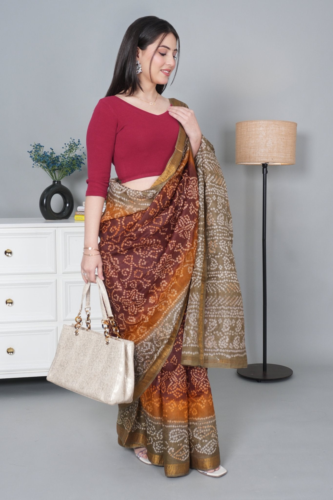 Dark rose Rib V Neck 3/4 Sleeve Blouse [ 100% USA HQ Cotton, 280 GSM non transparent fabric ] - Rib blouse