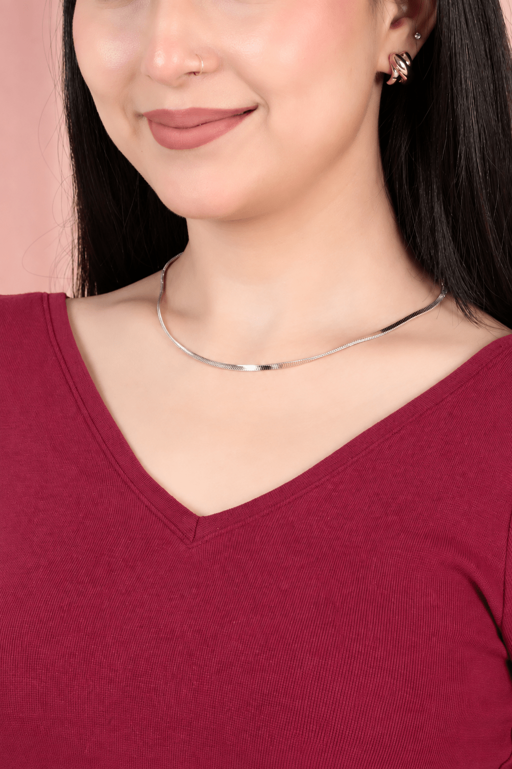 Dark rose Rib V Neck Half Sleeve Blouse [ 100% USA HQ Cotton, 280 GSM non transparent fabric ] -Rib blouse