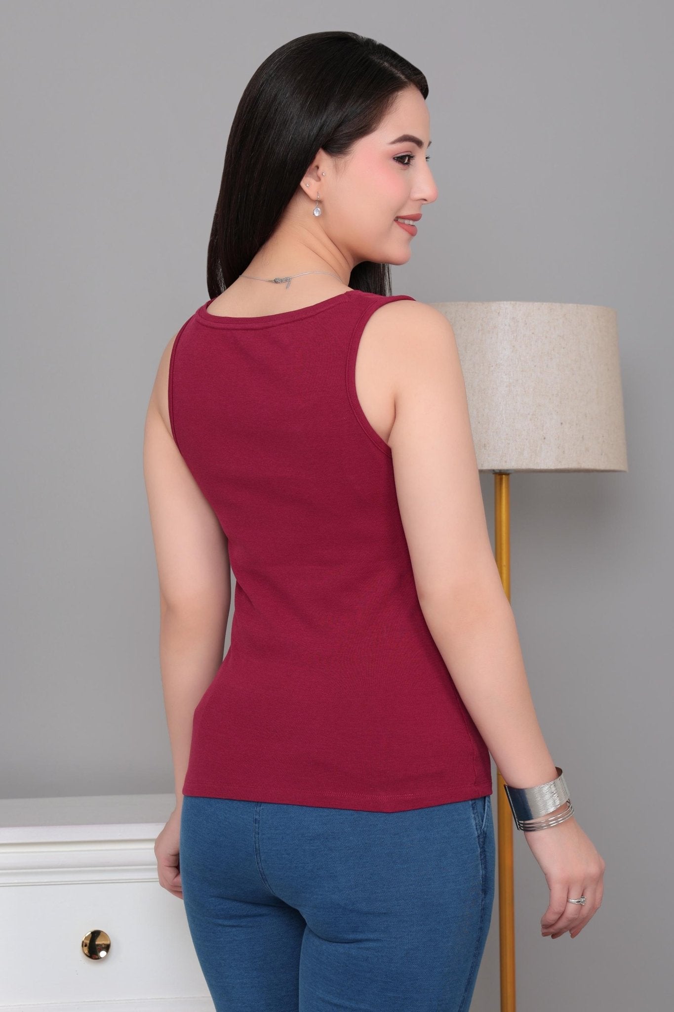 Dark rose rib v-neck vest [ 280 GSM non transparent fabric ] -Rib top