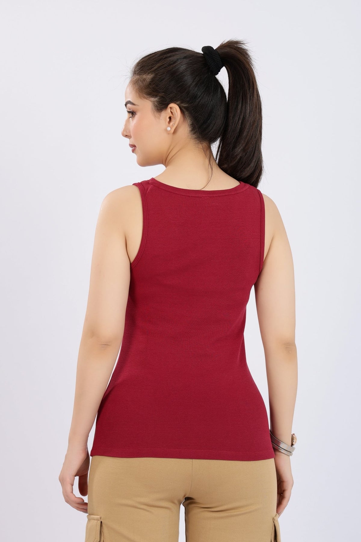 Dark rose rib v-neck vest [ 280 GSM non transparent fabric ] -Rib top