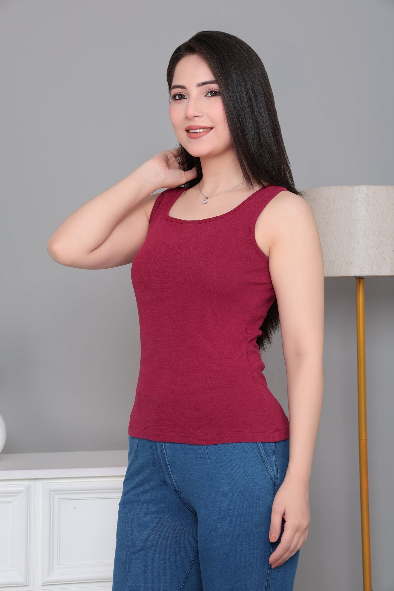 Dark rose square neck tank top [ 280 GSM non transparent fabric ] -Rib top