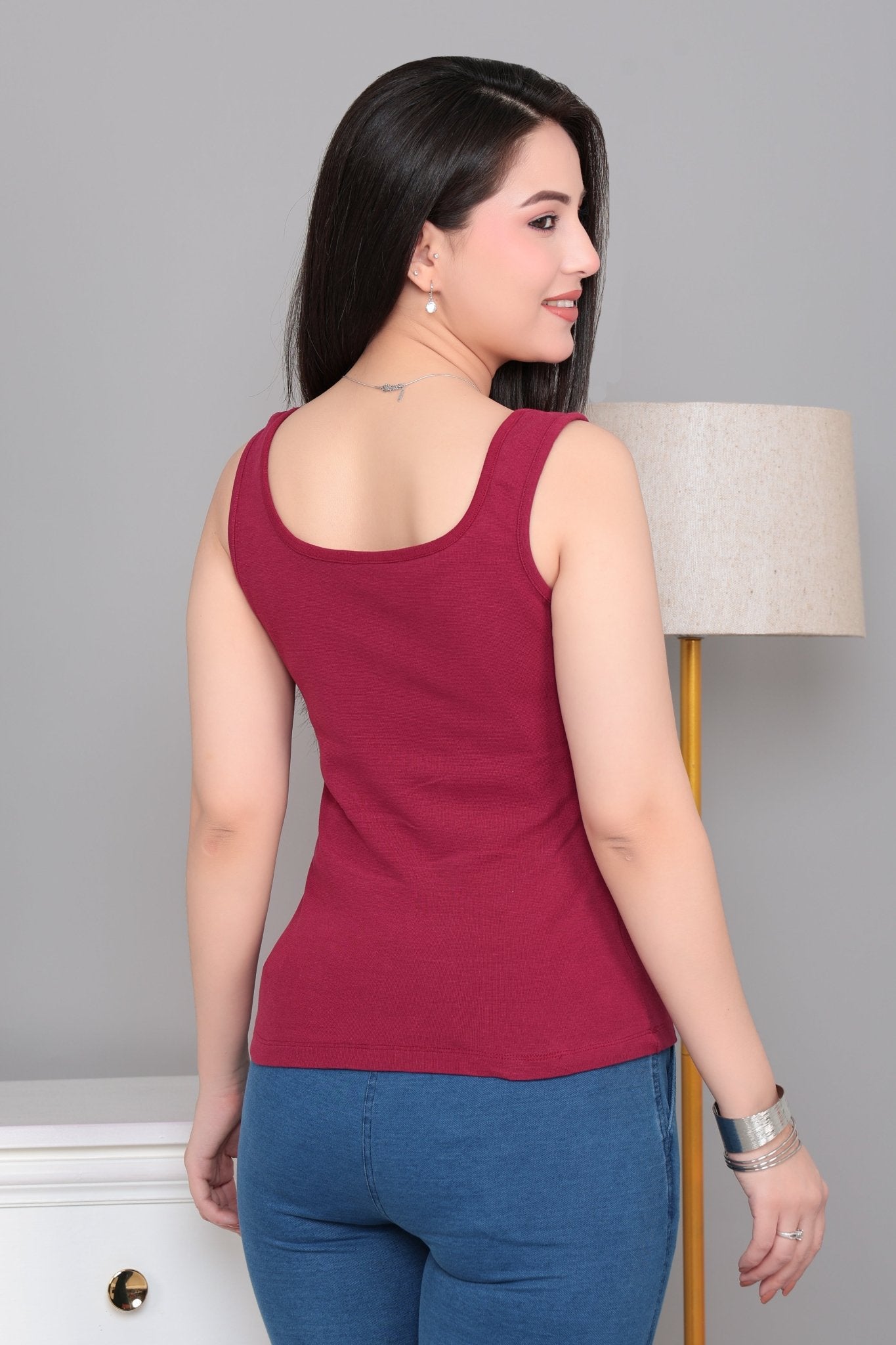 Dark rose square neck tank top [ 280 GSM non transparent fabric ] -Rib top