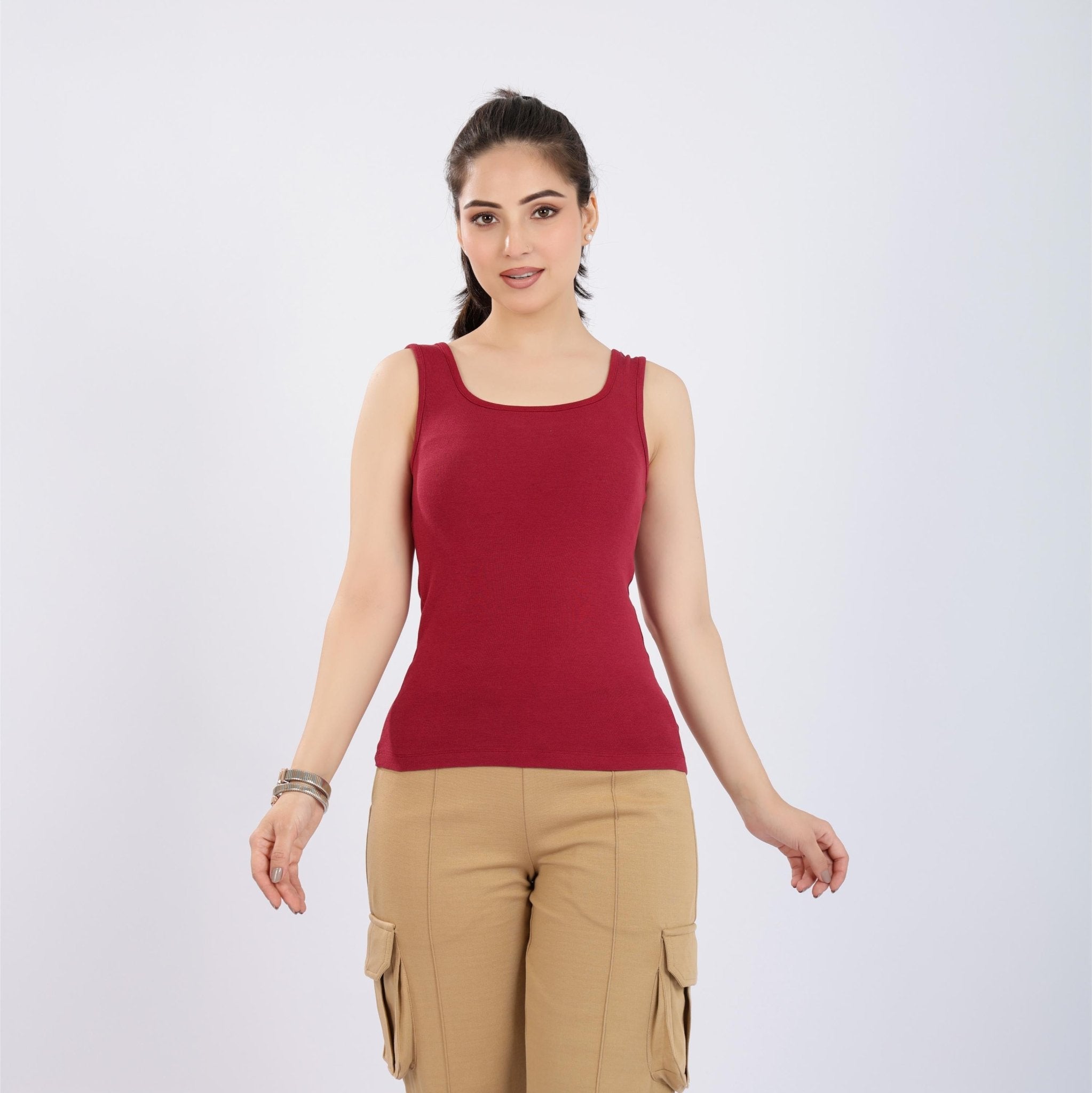 Dark rose square neck tank top [ 280 GSM non transparent fabric ] -Rib top