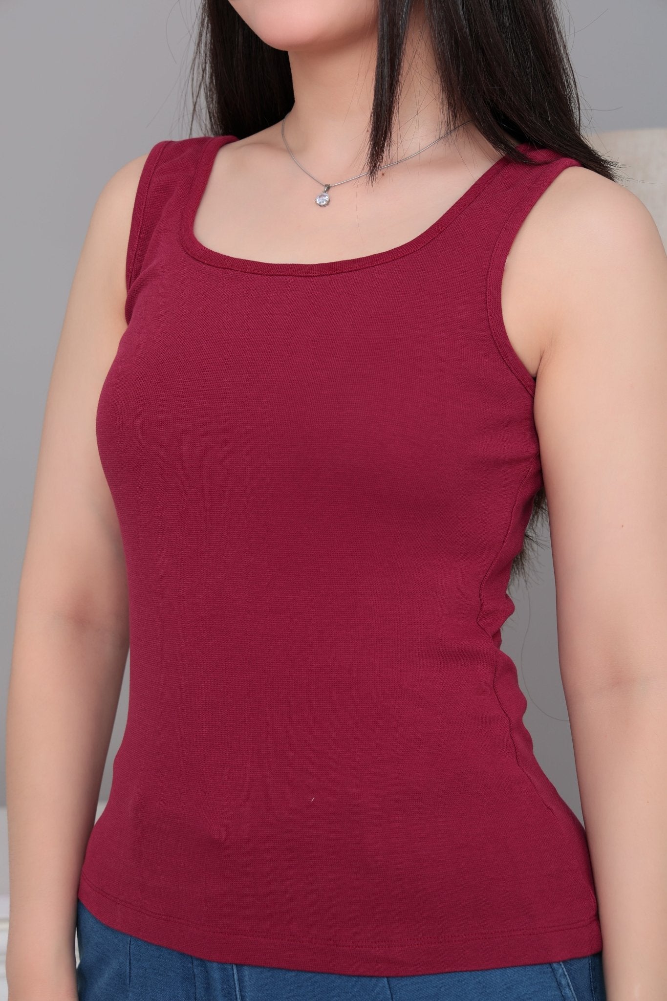 Dark rose square neck tank top [ 280 GSM non transparent fabric ] -Rib top