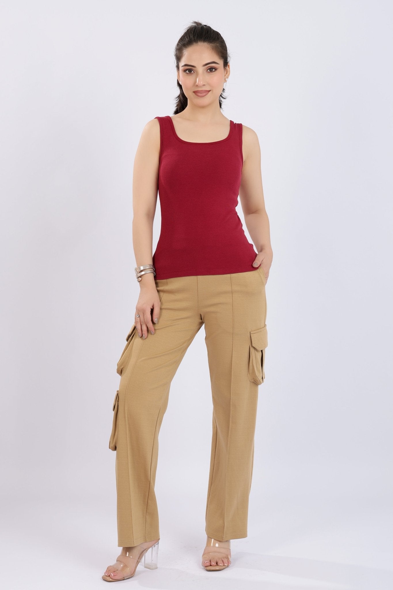 Dark rose square neck tank top [ 280 GSM non transparent fabric ] -Rib top