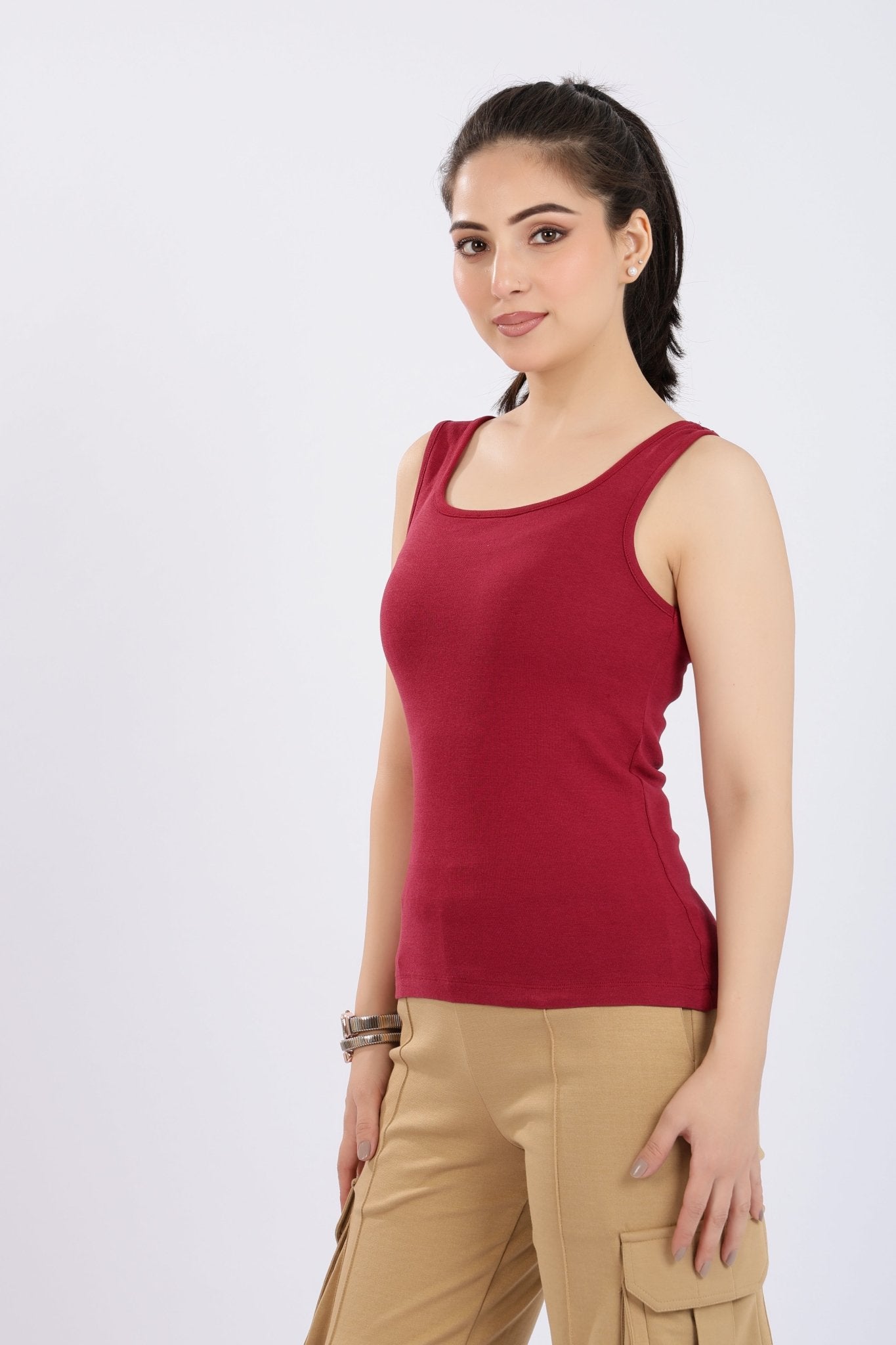 Dark rose square neck tank top [ 280 GSM non transparent fabric ] -Rib top