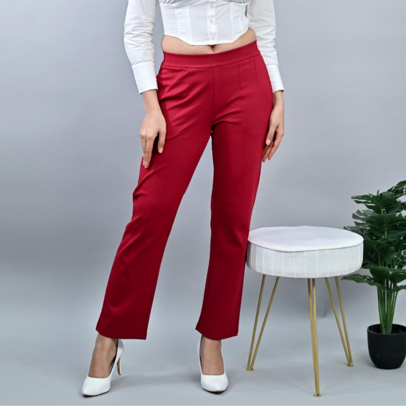 Dark rose stretchable biowash USA HQ cotton cigarette pencil pants with superior elastic belt. [Straight fit] - Milano cigarette pencil pants