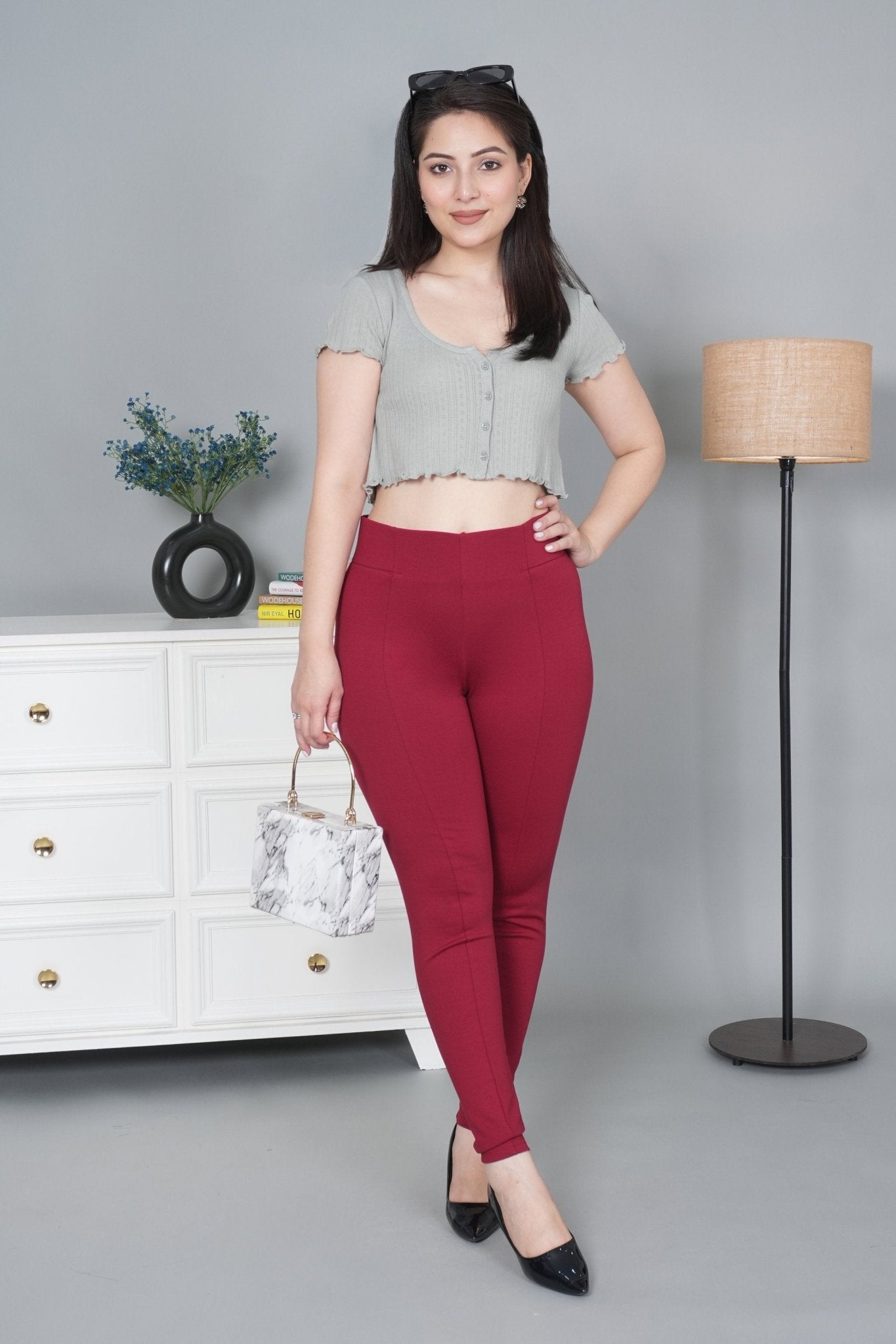 Dark rose stretchable biowash USA HQ cotton jegging pant with superior elastic belt. - Milano jegging pants