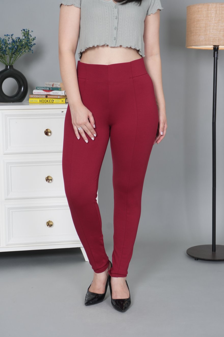 Dark rose stretchable biowash USA HQ cotton jegging pant with superior elastic belt. - Milano jegging pants