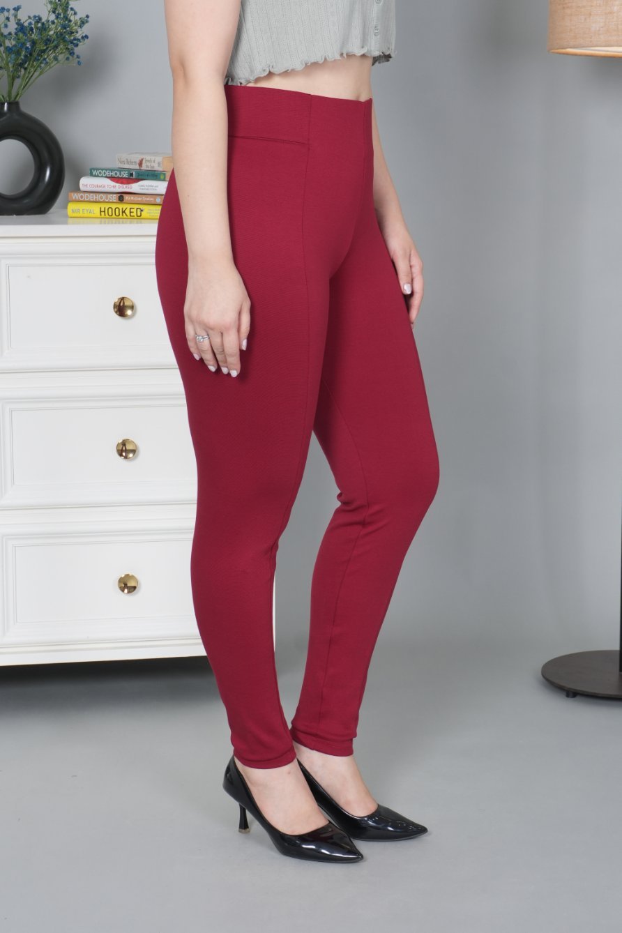 Dark rose stretchable biowash USA HQ cotton jegging pant with superior elastic belt. - Milano jegging pants