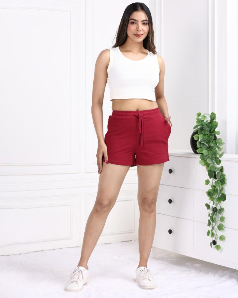 Dark rose zip pocket cotton short USA HQ regular cotton short with superior belt. - Zip pocket cotton short