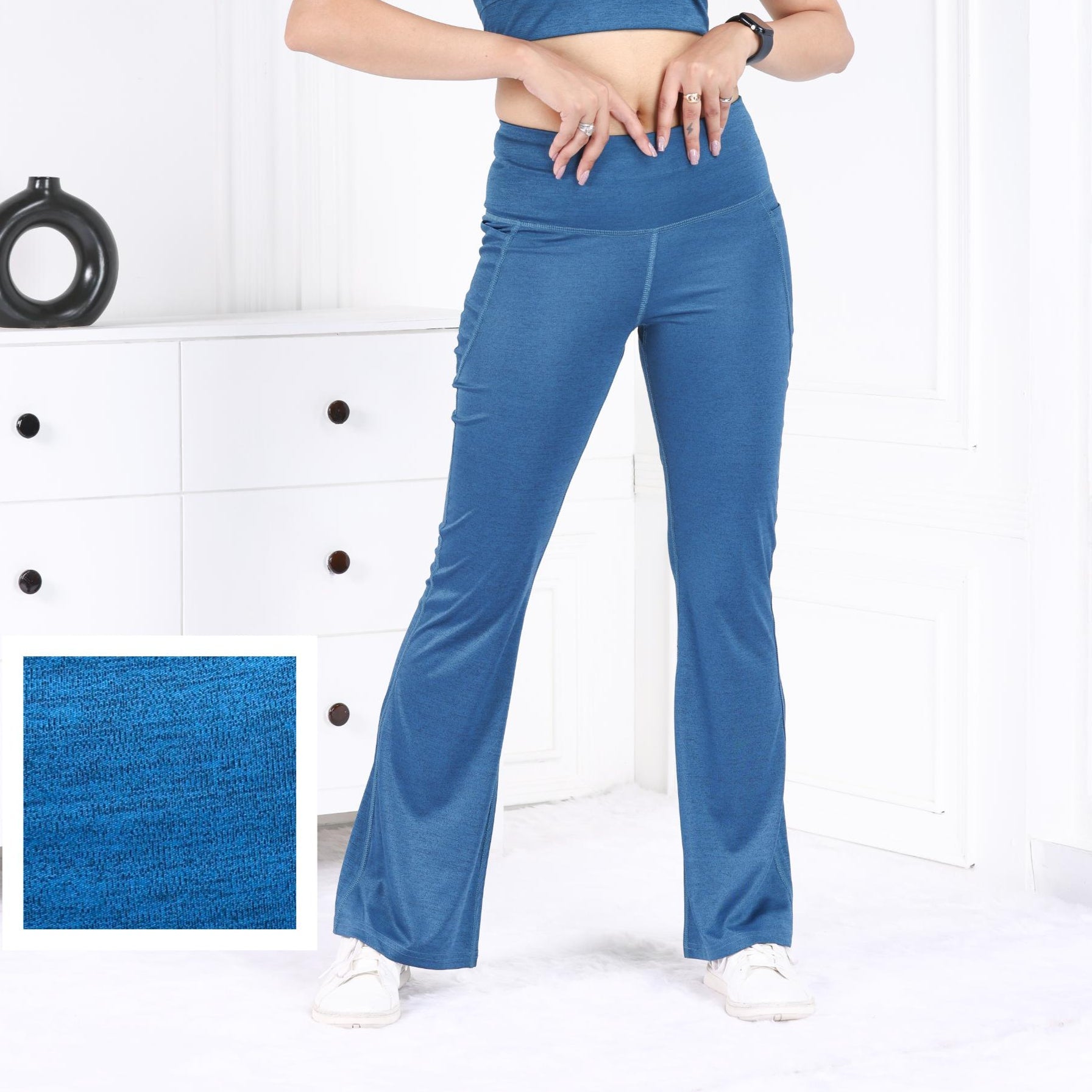 Denim Melange Active Flare Pants - Active melange flare pants