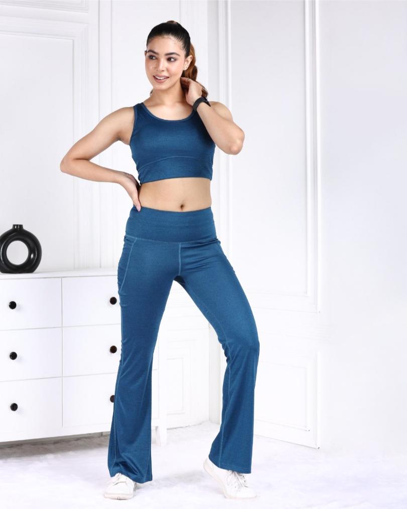 Denim Melange Active Flare Pants - Active melange flare pants