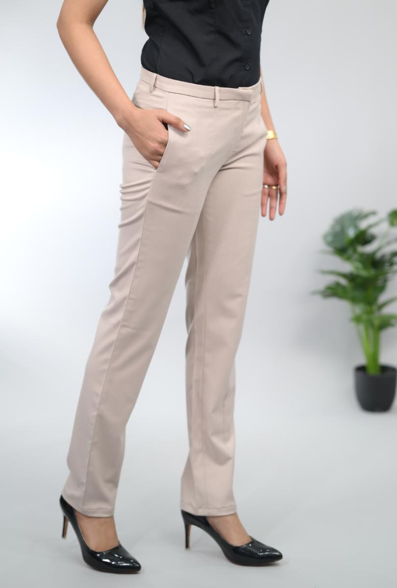 Desert sand woven formal pants with spandex [Straight fit] - Woven formal pants