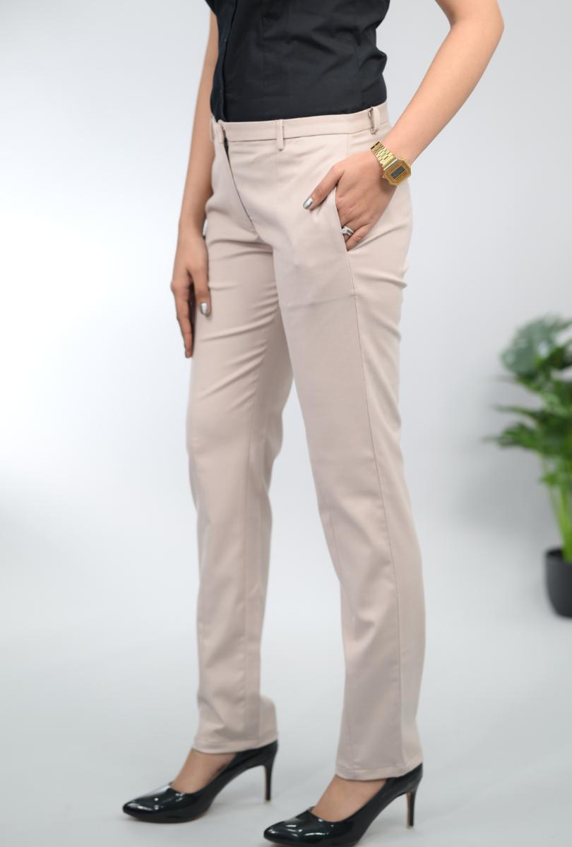 Desert sand woven formal pants with spandex [Straight fit] - Woven formal pants