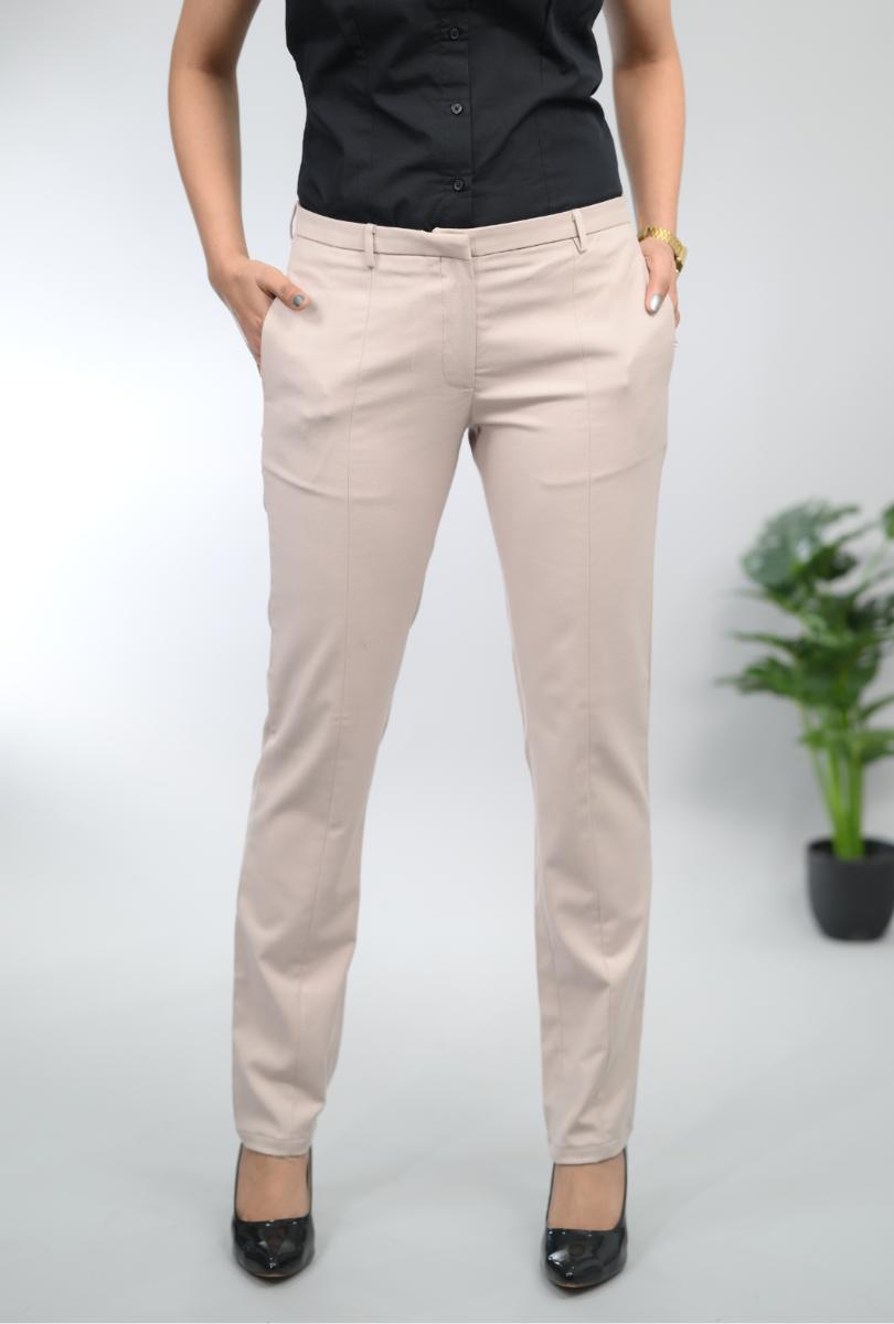 Desert sand woven formal pants with spandex [Straight fit] - Woven formal pants