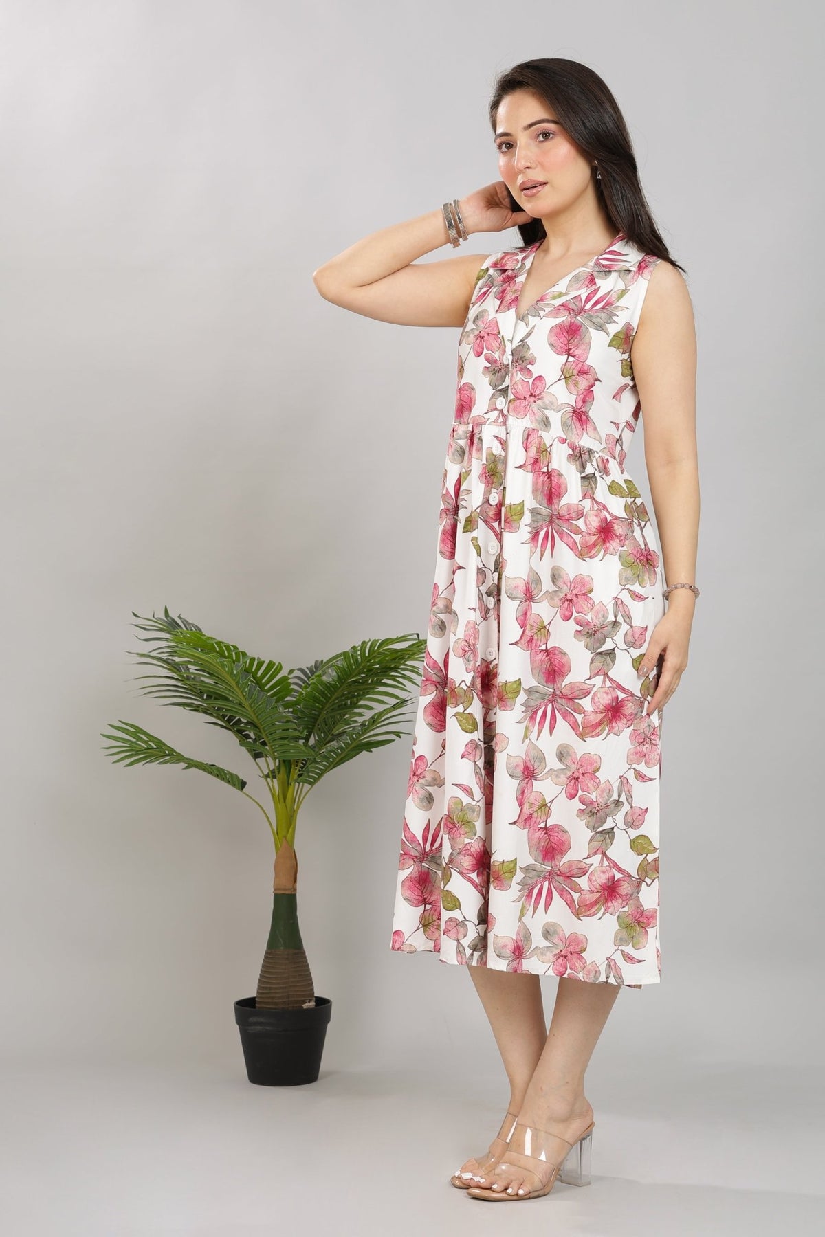 Dusty Rose Floral Breeze Shirt Dress [100% pure rayon] -floral breeze shirt dress