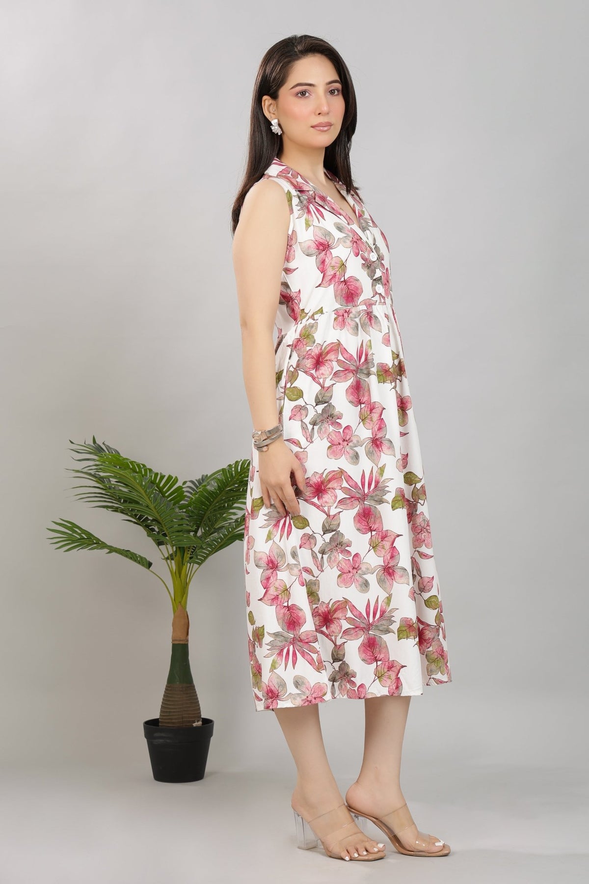 Dusty Rose Floral Breeze Shirt Dress [100% pure rayon] -floral breeze shirt dress